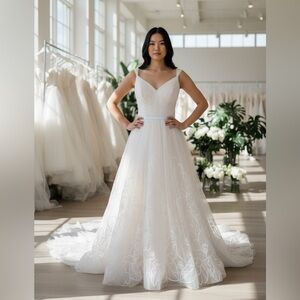Maggie Sottero Elegant White/blush Floral Wedding Dress